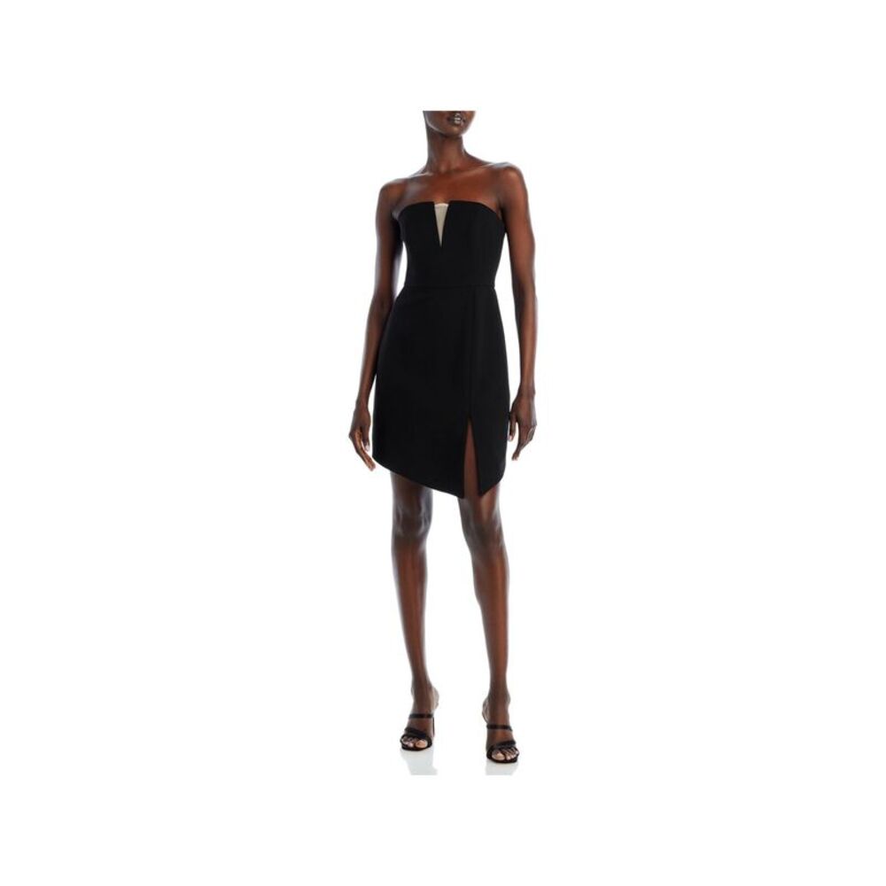 LIV FOSTER Womens Black Mesh Insert Asymmetric Hem Sleeveless Sheath Dress 6 - Picture 3 of 3